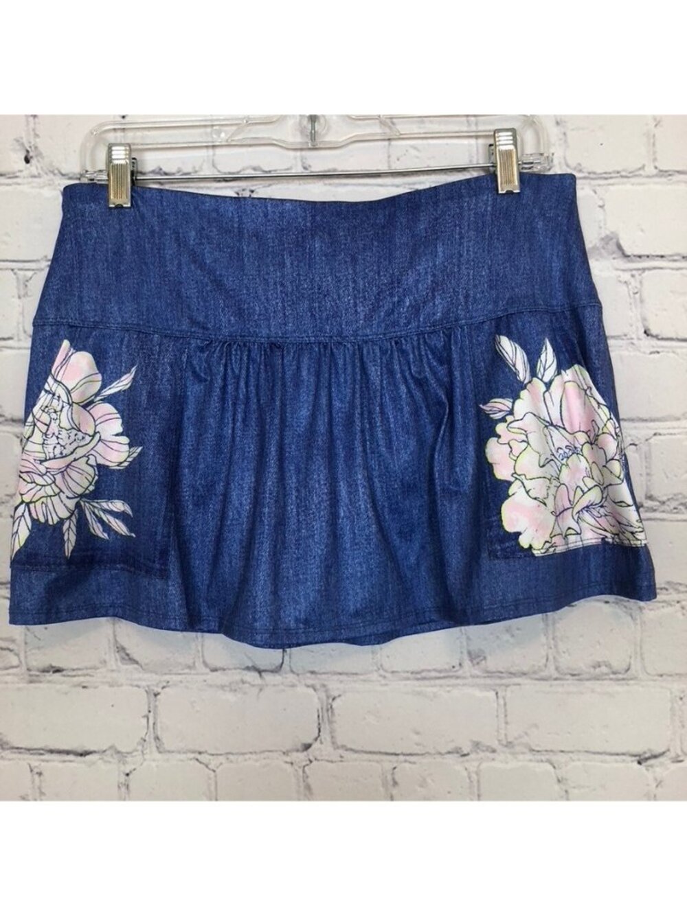 Lucky In Love Blue Tennis Skirt Skort Size L Floral